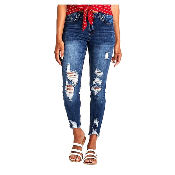 Resfeber Distressed Skinny Jeans- Dark Wash - Picture 1 of 4